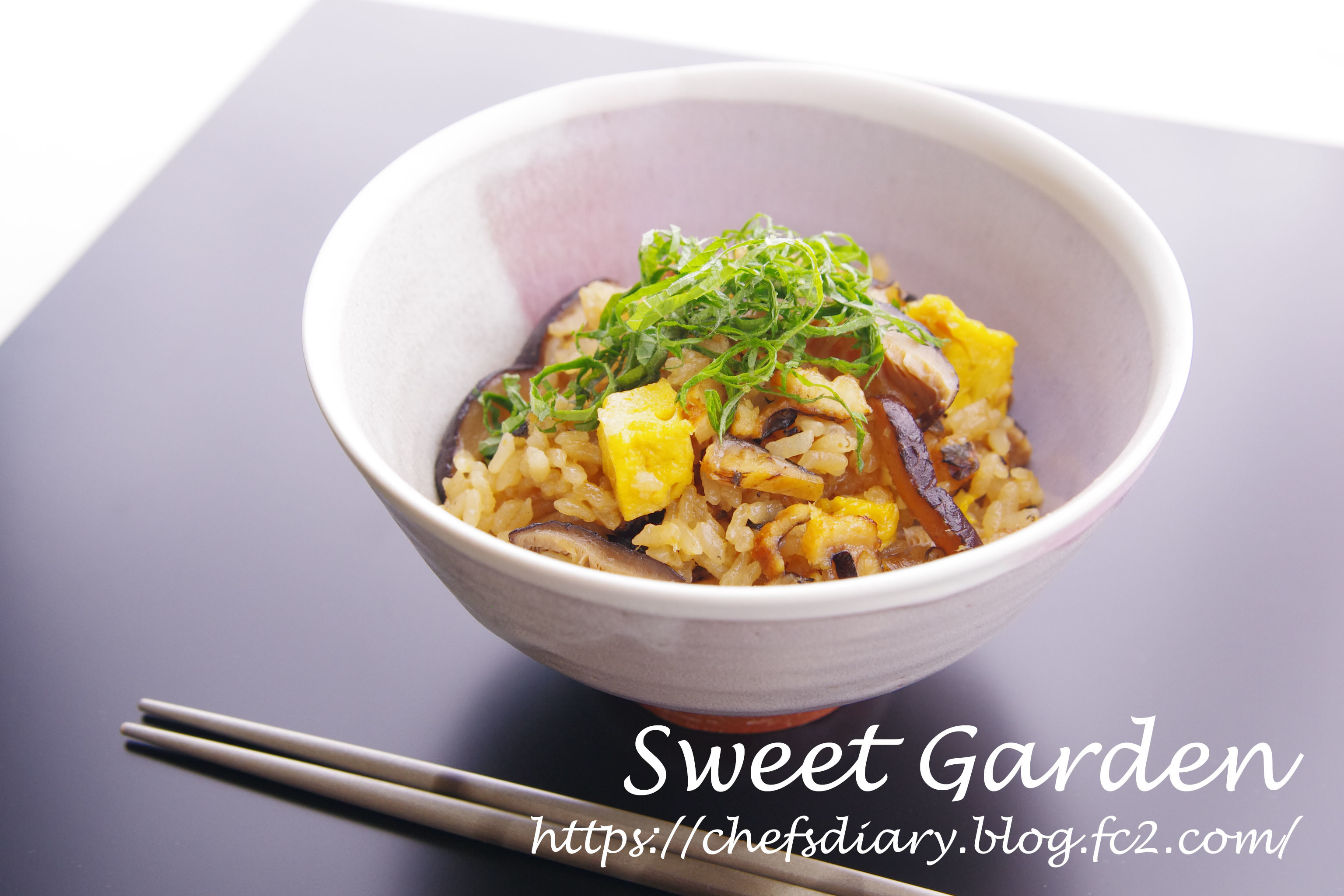 Rice Cooker Japanese Pilaf with Anago and Shiitake Mushrooms　穴子と椎茸の炊き込みごはん